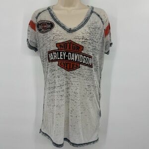 Harley-Davidson Women’s V-Neck Burnout Graphic Tee Medium (H1)